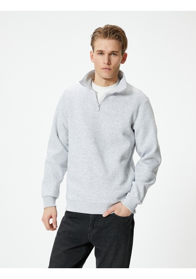 Koton Yarım Fermuarlı Sweatshirt Basic Dik Yaka Ribanalı Uzun Kollu Gri 4sam70002mk Gri