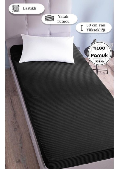 Çarşaf Stripe Saten Düz Lastikli Geniş Ölçü Lacivert