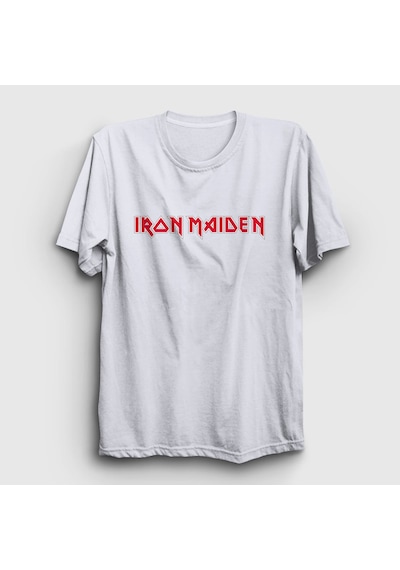 Presmono Unisex Logo Iron Maiden T-shirt Beyaz