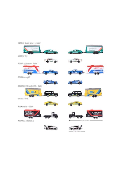 Majorette Race Trailer Ford F-150 Raptor + Mustang Gt