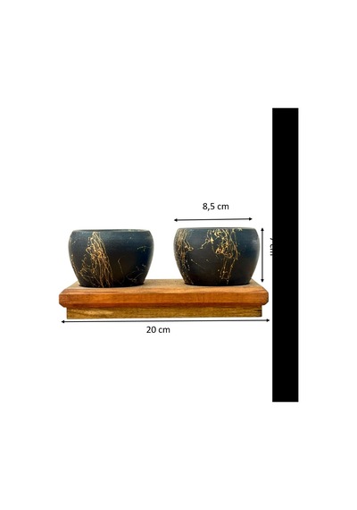 Bitki Tasarımı Ev Dekorasyon Siyah Gold Toprak Saksı İkili Ahşap Tabanlı Çiçeklik