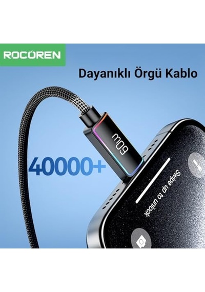 60w Type-c To Type-c Rgb Aydınlatmalı Örgülü Şarj Ve Data Kablosu 1 Metre