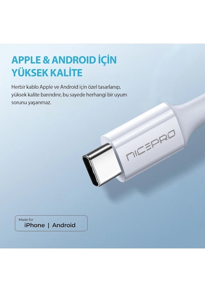Nicepro Npo UTC12 60 W 1.2 M Tpe USB To Type-C Hızlı Şarj Ve Data Kablosu Nicepro Npo UTC12 60 W 1.2 M Tpe USB To Type-C Hızlı Şarj Ve Data Kablosu
