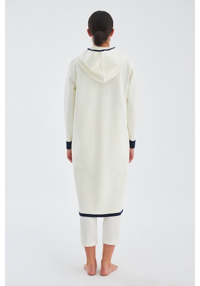 Peraluna Nara Long Cardigan %100 Pamuk Kapüşonlu Kadın Triko Hırka Ekru/lacivert-ekru/lacivert Ekru - Lacivert