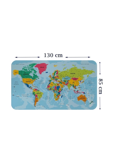 Türkçe Eğitici Ülke Ve Başkent Okyanus Detaylı Atlası Dünya Haritası Duvar Sticker -85x130-3870 Çok Renkli