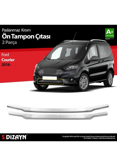 S-Dizayn  Ford Courier Uyumlu Krom Ön Tampon Çıtası 2 Parça 2018 Sonrası