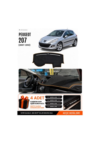 Peugeot 207 2007-2012 Uyumlu Torpido Örtüsü, Torpido Kılıfı - Siyah-kahverengi - Pe005