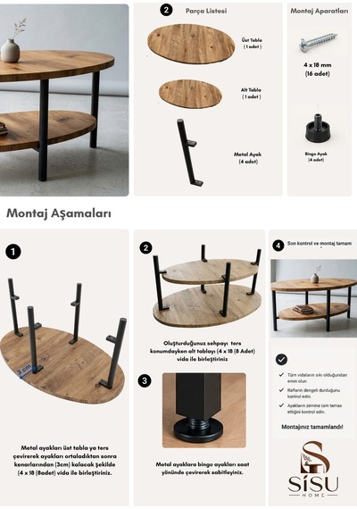 Oval Orta Sehpa 90 Cm İki Katlı Raflı Metal Ayaklı Modern Dekoratif Salon Sehpası Çam