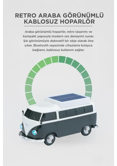 Özel Üretim D70 Siyah Bluetooth Hoparlör Vosvos Tasarımlı Seyahat Güneş Müzik