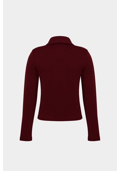 Açelyaokcu Premium Polo Yaka Vatka Detaylı Pamuklu Fit Tişört Bordo