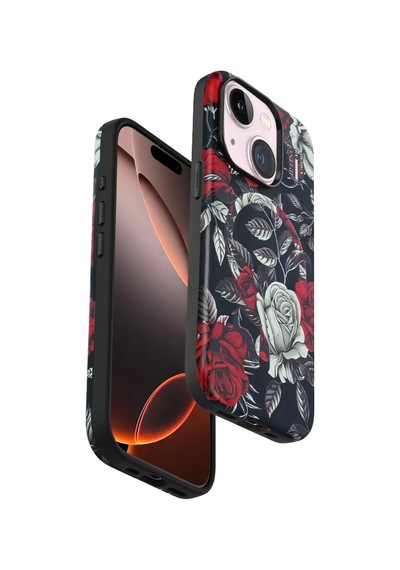 Onegif Apple Uyumlu iPhone 15 Plus Flower Series Magsafe Kapak - Siyah/
