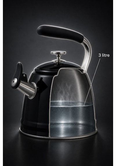 Teatime Paslanmaz Çelik Düdüklü Su Isıtıcısı Siyah - 3 L Diğer