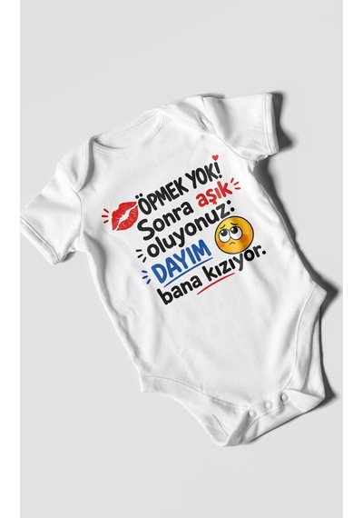 Morivokids Dayıya Özel Kısa Kollu Bebek Body %100 Pamuk Zbn169-kk Beyaz