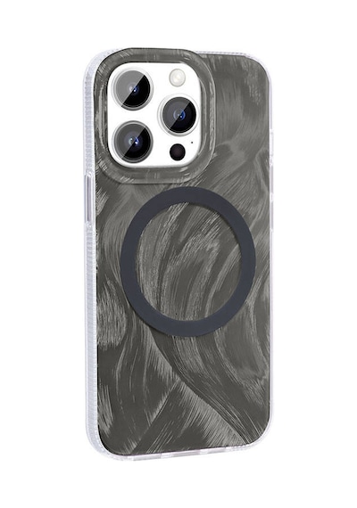 Apple Uyumlu iPhone 14 Pro Max İle Kılıf Magsafe Şarj Özellikli Fırça Boya Desenli Kapak