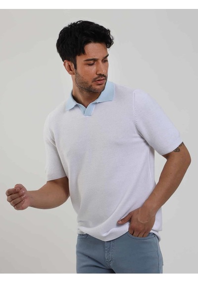 Dufy Beyaz Erkek Slim Fit Düz Polo Yaka Kazak - 104576-beyaz Beyaz