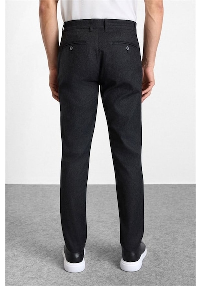 Süvari Siyah Slim Düz Armürlü Normal Bel Casual Pantolon Spn2020500019-s09