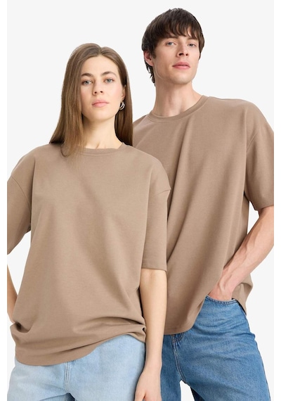 DeFacto Oversize Geniş Kalıp Ütü Gerektirmeyen Bisiklet Yaka Kısa Kollu Basic Düz Ağır Kumaş Tişört X3926AZ25SPBN229