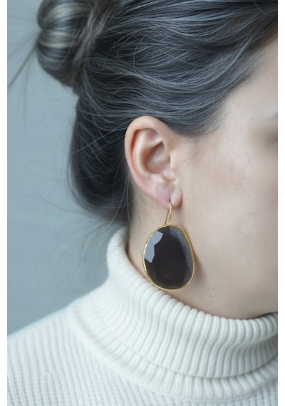 Kadir Jewellery 22 Ayar Altın Kaplama Fosil Taşlı Küpe -el İşçiliği Ve Hipoalerjenik Küpe çok renkli