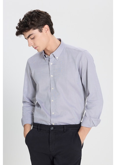 Erkek Sıyah %100 Pamuk Slim Fit Dar Kesim Düğmeli Yaka Oxford Gömlek Siyah