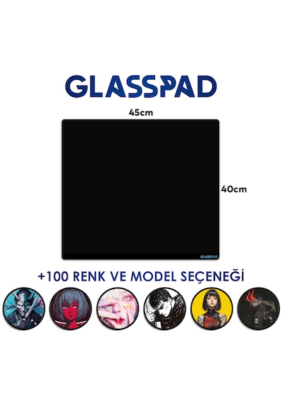 Glasspad Cam Mouse Pad - Premium Temperli Cam -  45x40Cm Medium Siyah