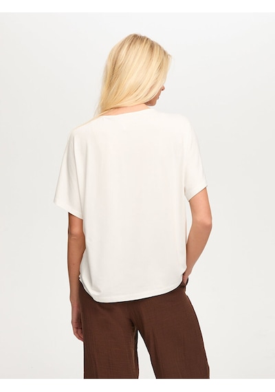 Faik Sönmez Resort Yakası Boncuk Detaylı V Yaka Tshirt S26tsh116 Us26tsh11673 Ekru