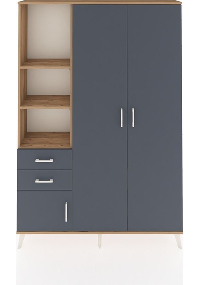 Arges Dolap 5 Raflı 2 Çekmeceli Tek Askılı 132x30x195 Çam-antrasit/antrasit Antrasıt/antrasıt