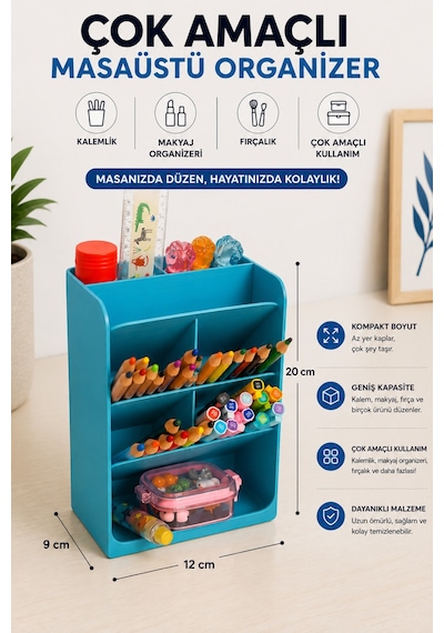 Masa Üstü Çok Amaçlı Organizer / İstediğiniz Renkte Üretim Mavi