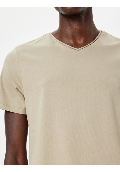 Koton Pamuklu Kısa Kollu Regular Fit Bisiklet Yaka Basic Tişört Bej 5wam10188hk Ekru