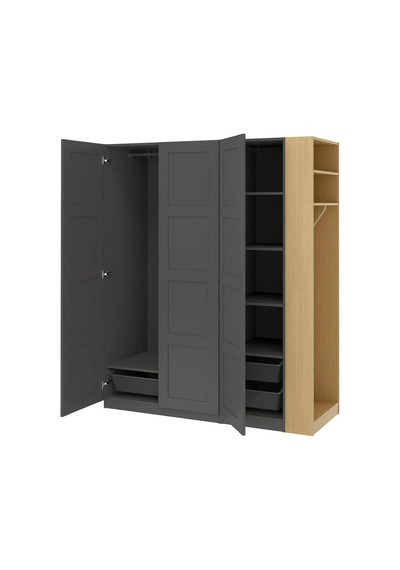Ikea Koyu Gri Fonksiyonel Kapaklı Gardırop 170x60x201 Cm