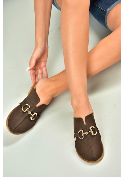 Fox Shoes U944150403 Kahverengi Hakiki Deri Önü Kapalı Kadın Terlik Kahverengi-hakiki Deri