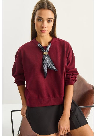 Shade Kadın Fular Detaylı Pamuklu Ottoman Sweatshirt 6931 60283689 - Bordo