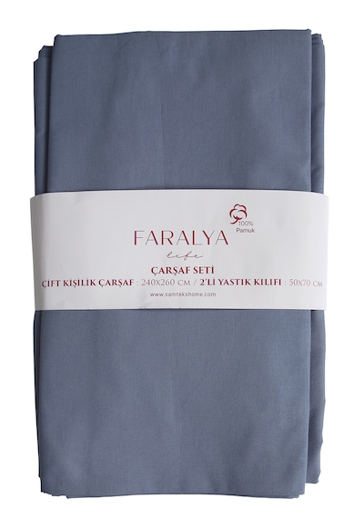 Faralya Life Baskılı Çift Kişilik Pike Takımı 200x220 Cm Pike 240x260 Çarşaf 2 Adet 50x70 Yastık Kılıfı %100 Pamuk Yumuşak Dokulu Yatak Örtüsü Seti Mavi