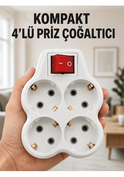 Kompakt 4 Lü Priz Çoklayıcı Kablosuz Anahtarlı Ev Ofis Priz Çoğaltma Adaptörü 0.12 M