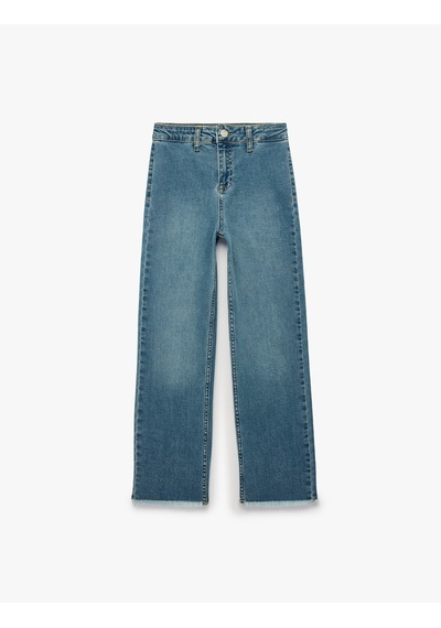 Koton Pamuklu Yüksek Bel Cepli Denim Pantolon Orta İndigo 7wkg40008ad