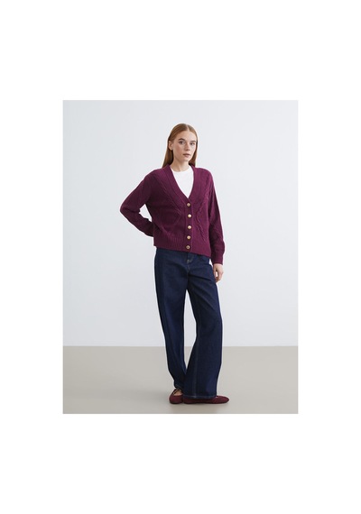 LC Waikiki Alıta Cıty Farkıyla Lcw Modest Bordo Triko Desenli Kadın Hırka Bordo - 931517570 Bordo