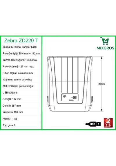 Zebra Zd 220 T Termal Etiket Barkod Yazıcı