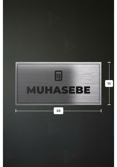 Muhasebe Yazılı - Metal - Gümüş Renk - Kapı İsimliği - 30x15 Cm
