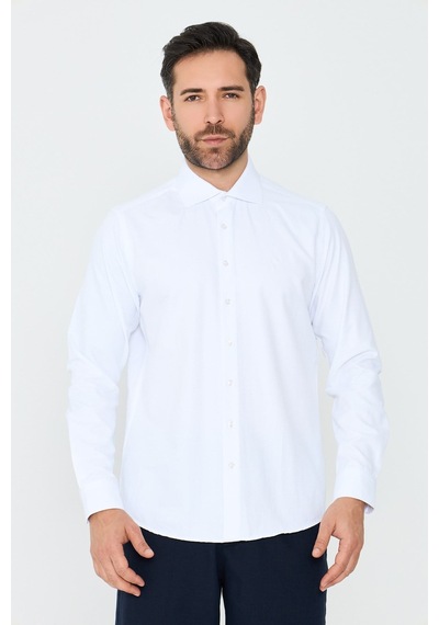 White Stone Beyaz Mikro Çizgili Dynamic Fit Erkek Uzun Kollu Gömlek Beyaz-02