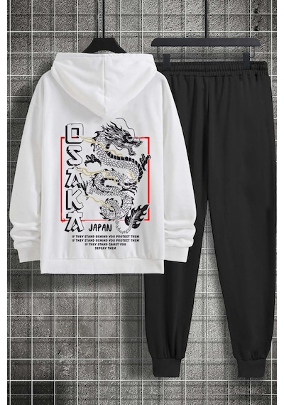 Uyguntarz Unisex Osaka Baskılı Eşofman Takımı Beyaz