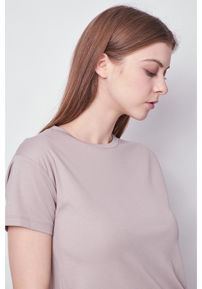 Jument Kadın Sıfır Yaka Kırışmaz Span Karışımlı Şık Kısa Kol Likralı T-shirt Bluz-gri Gri