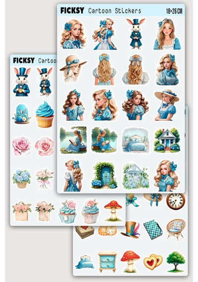 Alice Harikalar Diyarında Sticker Seti - 70 Adet Etiket Çıkartma Diğer
