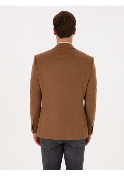 Cacharel Camel Slim Fit %100 Kaşmir Flanel Ceket Kahverengi