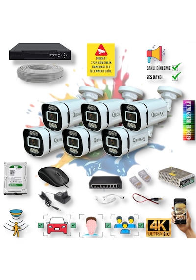 6 Kameralı Ip Set Yapay Zeka Özellikli Gece Renkli Sesli Ip 4386