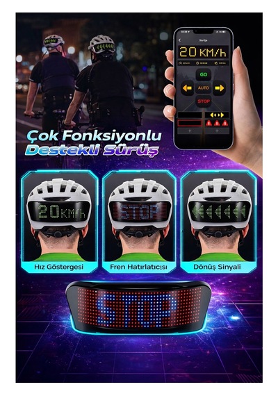 Akıllı Led Kask Ekranı Uygulama Kontrollü, Şarjlı, Tüm Kasklara Uyumlu Trafikte Görünürlük Sağlayan Diğer