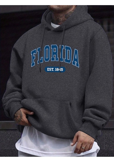 Startmore Startmoreflorida Est 1845 Mektup Yaratıcı Baskı Erkek Polar Giyim Sonbahar Günlük Eşofman Temel Spor K Antrasit