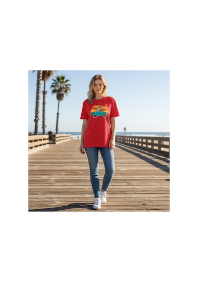 Urbantrendstore Unisex Tatil Eğlenceli Funny Baskılı Oversize Fit Rahat Geniş Salaş T-shirt Günlük Tişört Kırmızı