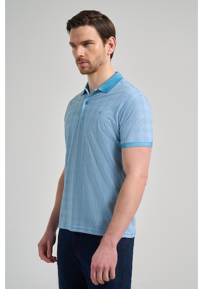 Koyu Turkuaz Kısa Kol Baskılı Pike Polo Yaka Cepsiz Esnek Casual Slim Fit Tişört 1011250150 Koyu Turkuaz