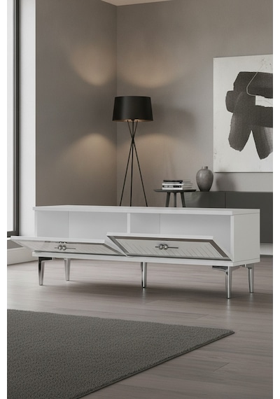 Tsa1204bs Tuna Tv Sehpası Beyaz-silver 120cm Beyaz - Gümüş