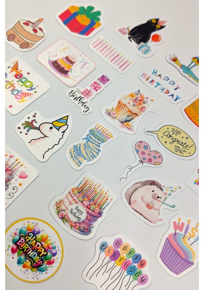 Happy Birthday Sticker Paketi 25 Parça Kaliteli Su Geçirmez Doğum Günü Etiket Seti Çok Renkli