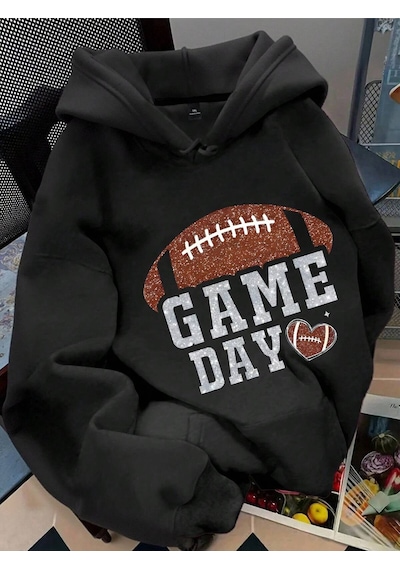 Startmore Flirla Plus Size Women's Fashion Sweatshirt 'game Day' Slogan Letters Graphic Print Thermal D Çok Renkli